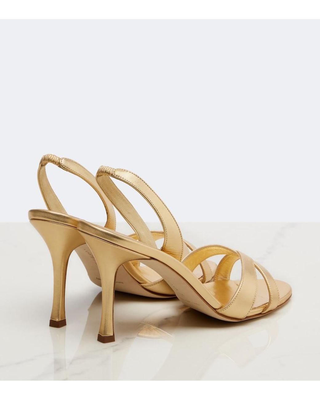 Manolo Blahnik Callasi Metallic Leather Slingback Sandals