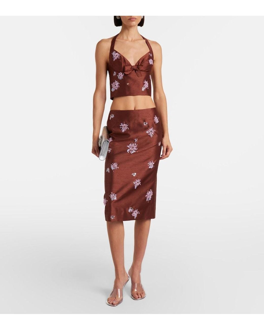 ShuShu/Tong Red Embellished Halterneck Crop Top