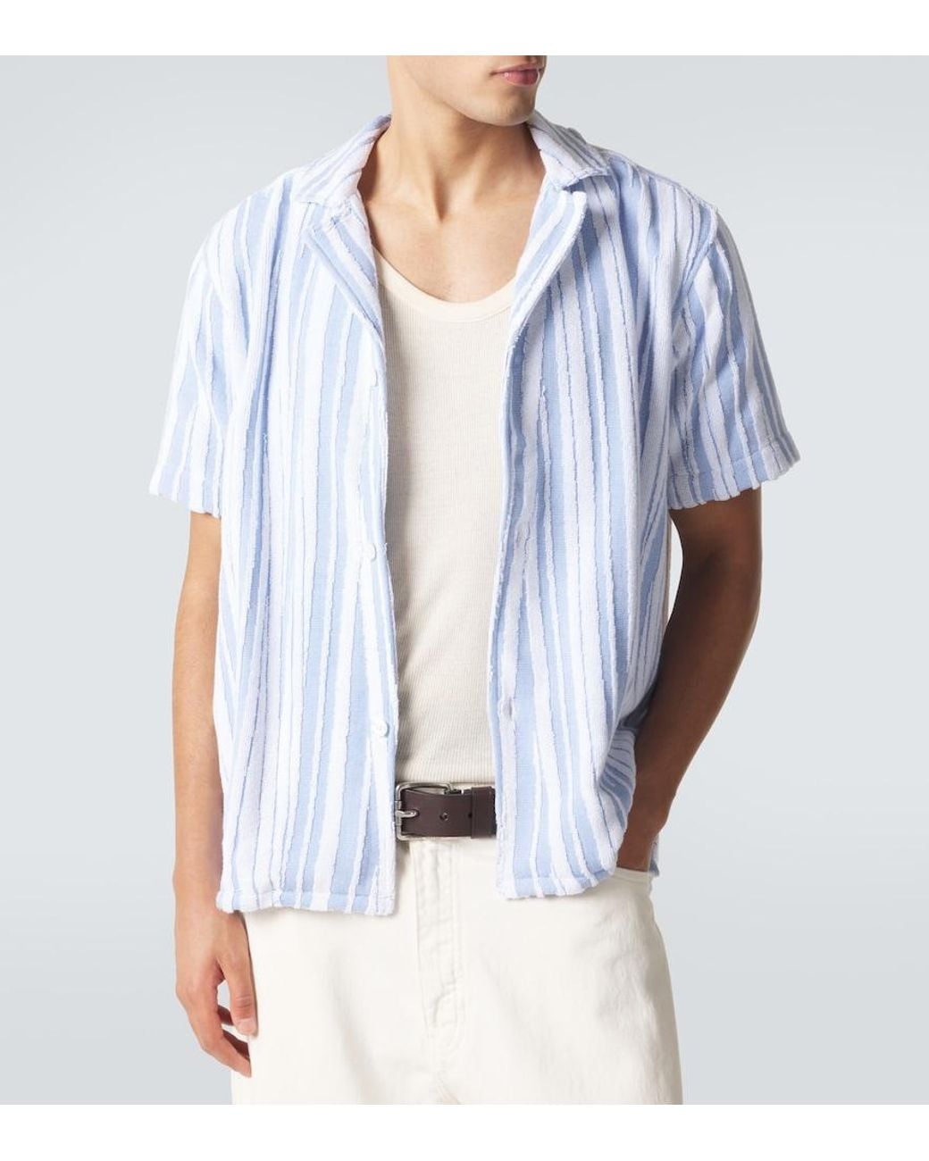 Orlebar Brown Blue Howel Striped Cotton Toweling Shirt for men