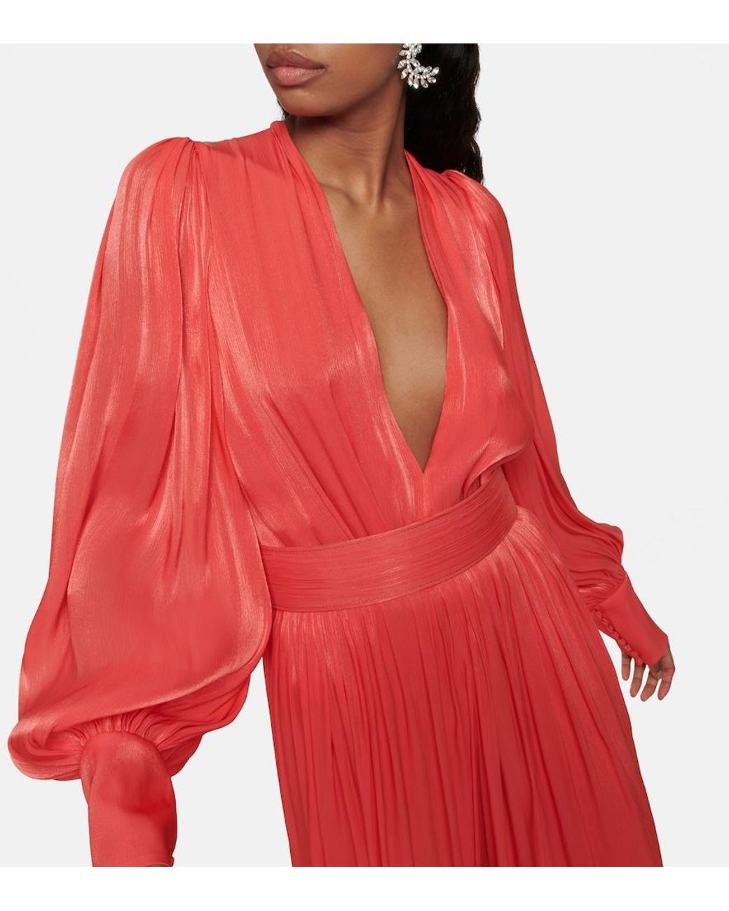 Costarellos Red Racine Lurex Georgette Jumpsuit