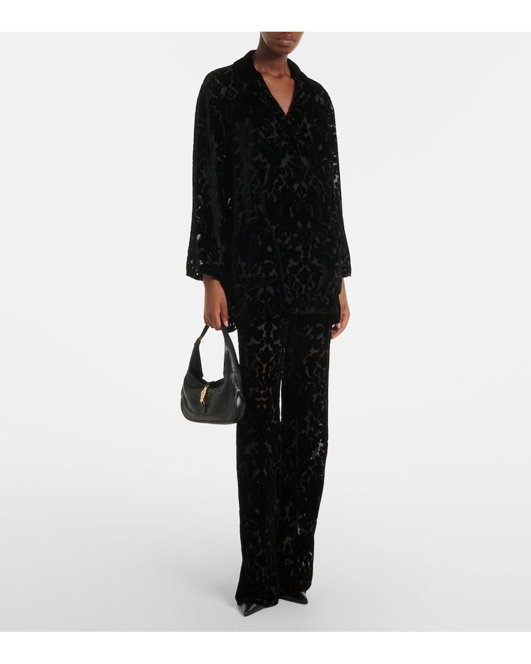 Gucci Black Floral Devore Velour Shirt