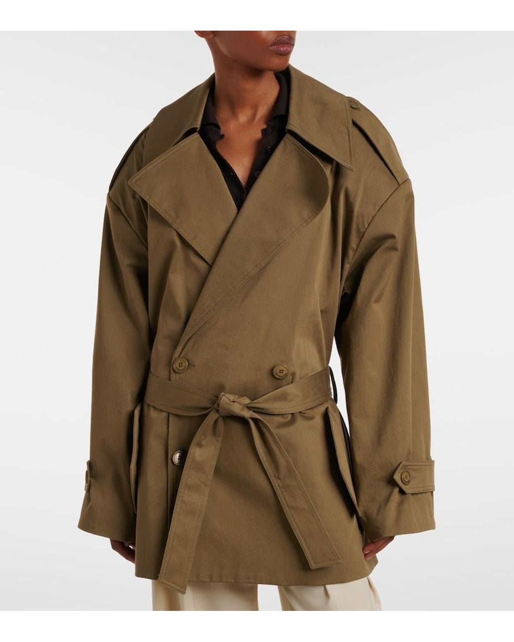 Frankie Shop Green Zurich Oversized Cotton Cropped Trench Coat