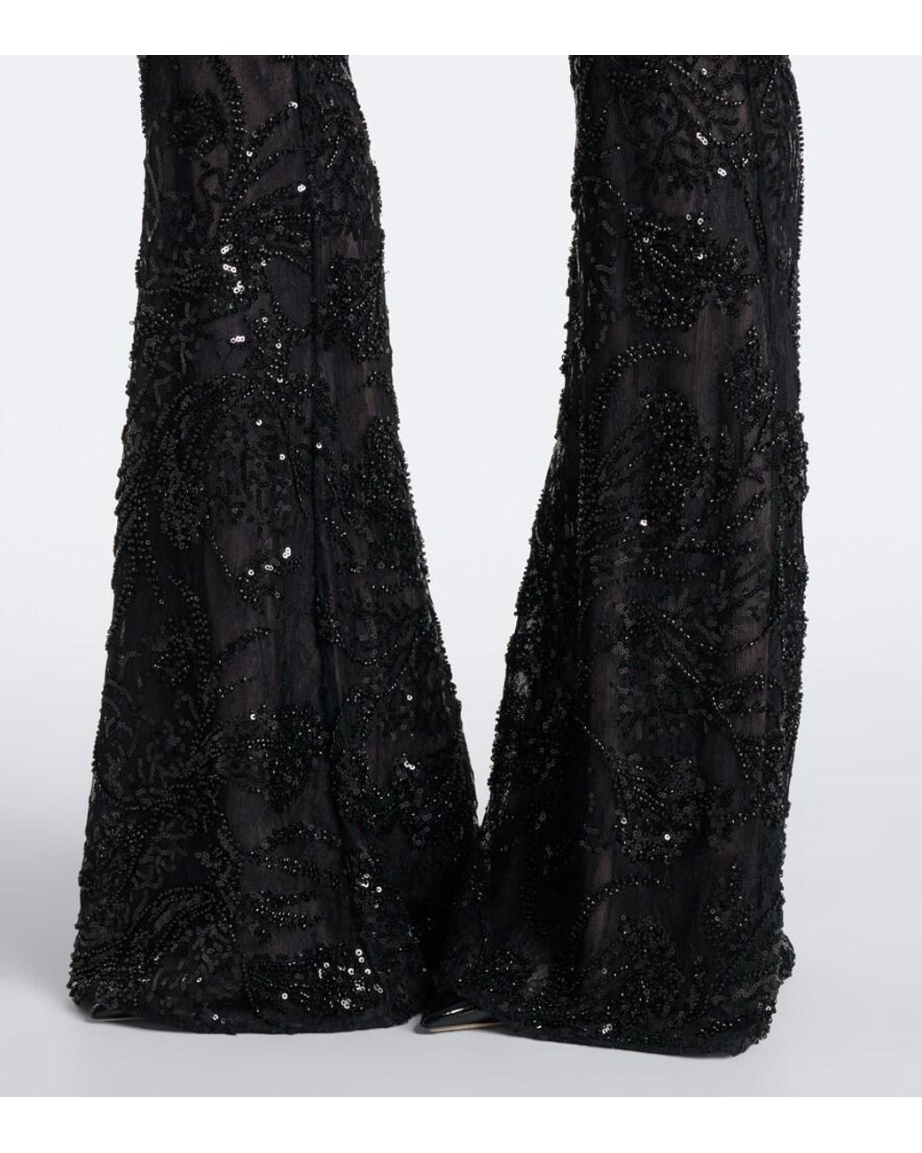 The New Arrivals Ilkyaz Ozel Black Meihua Sequined Flared Pants