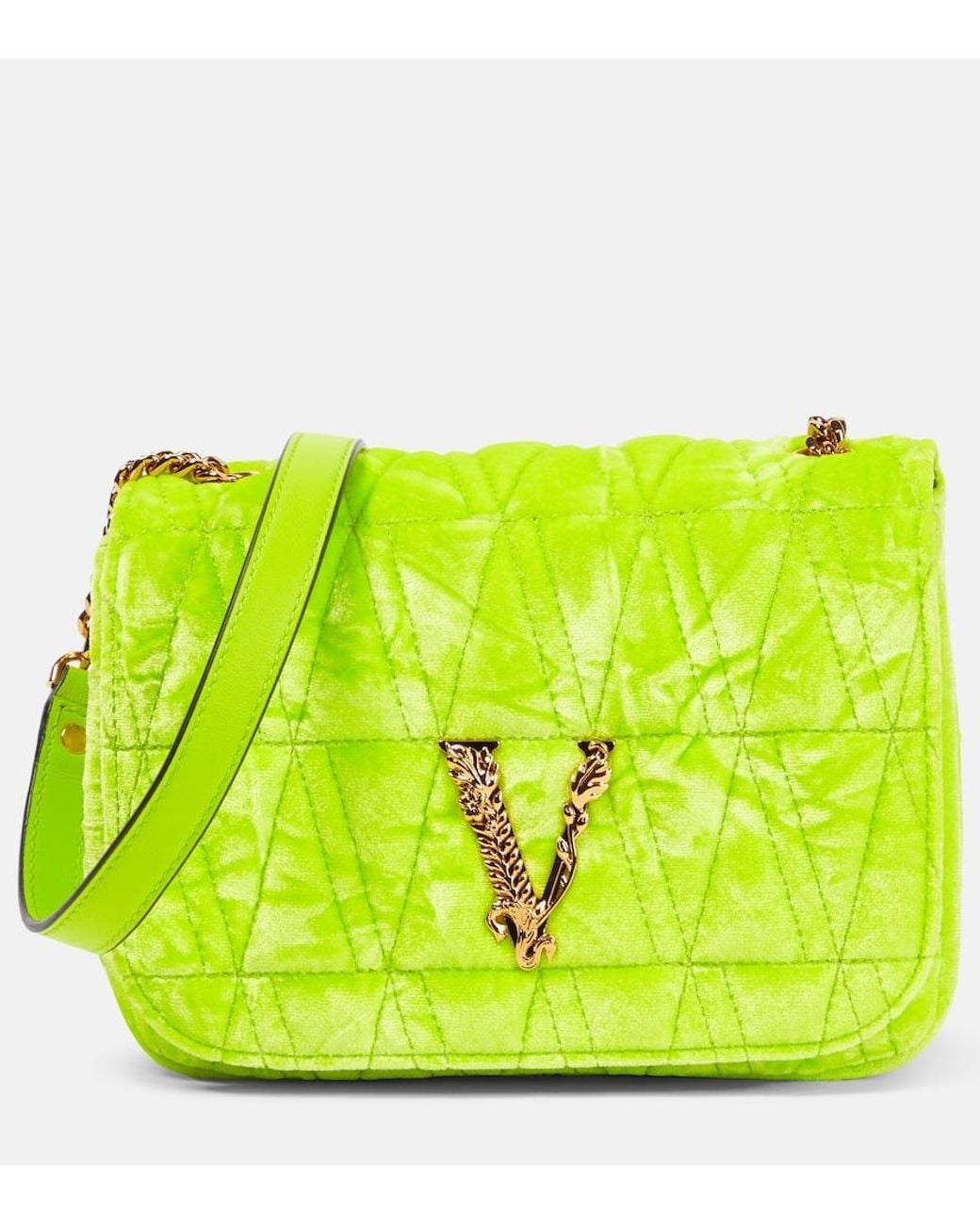Versace Yellow Virtus Small Velvet Shoulder Bag