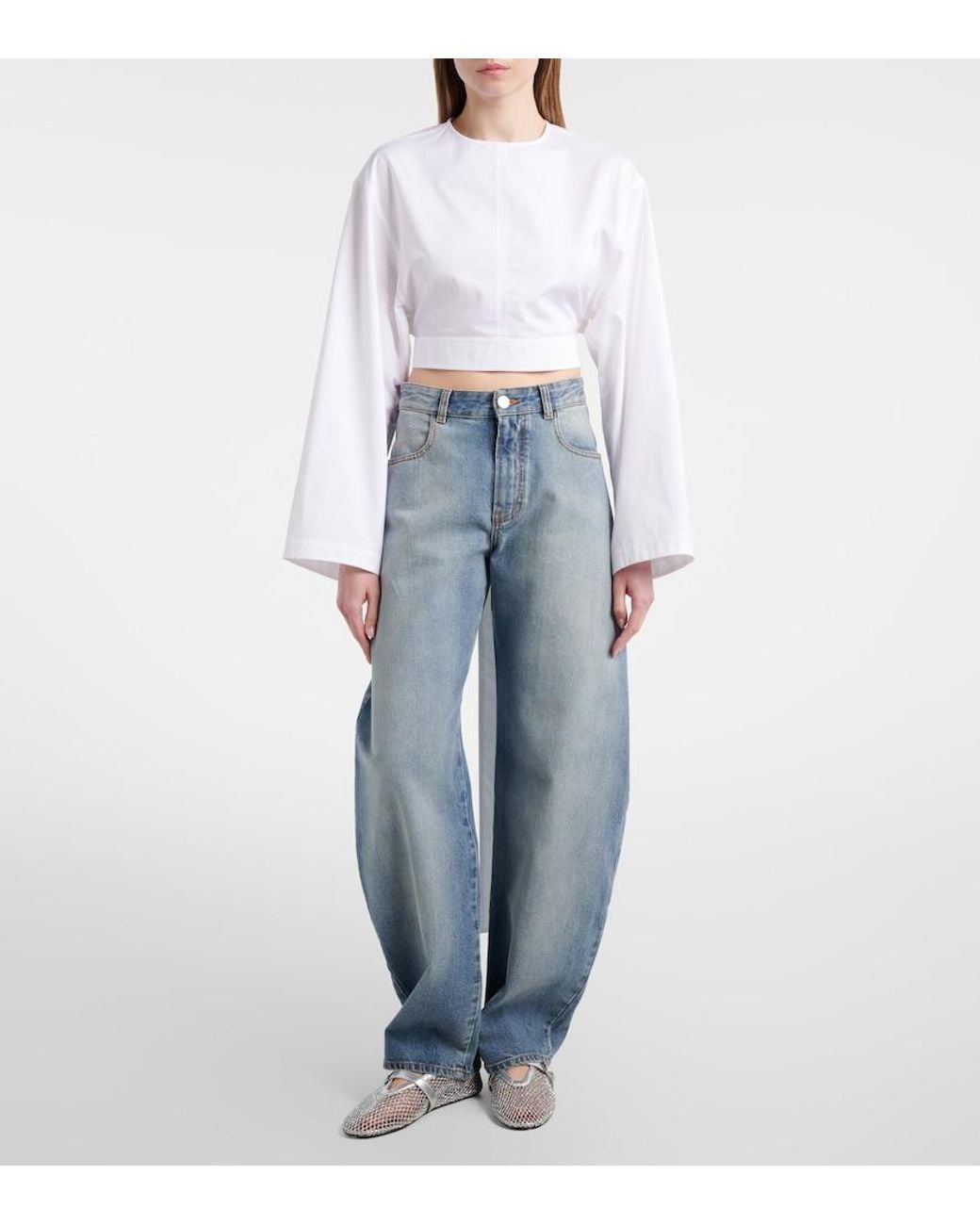Alaïa White Cotton Poplin Crop Top