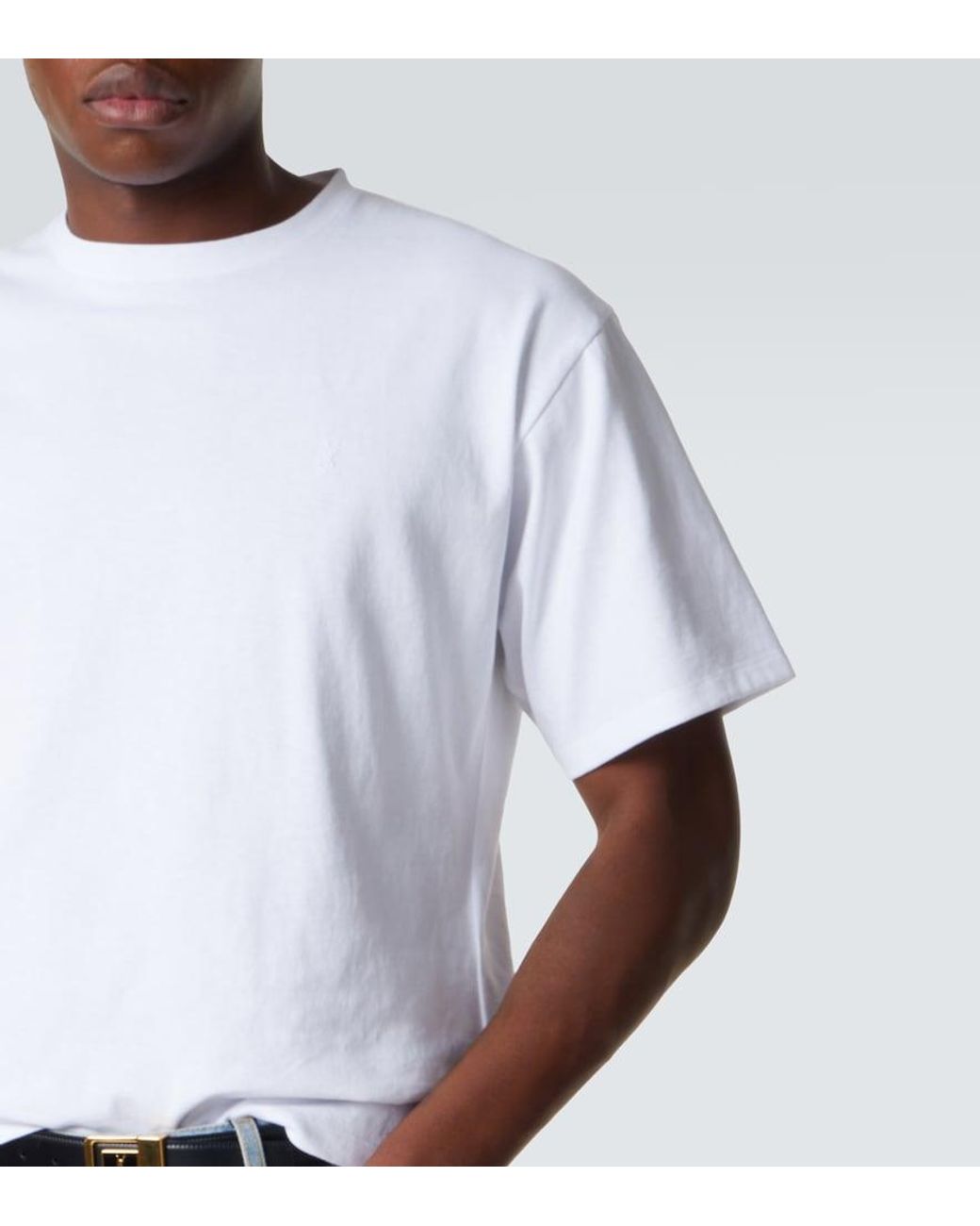 Saint Laurent White Cropped Cotton Jersey T-Shirt for men