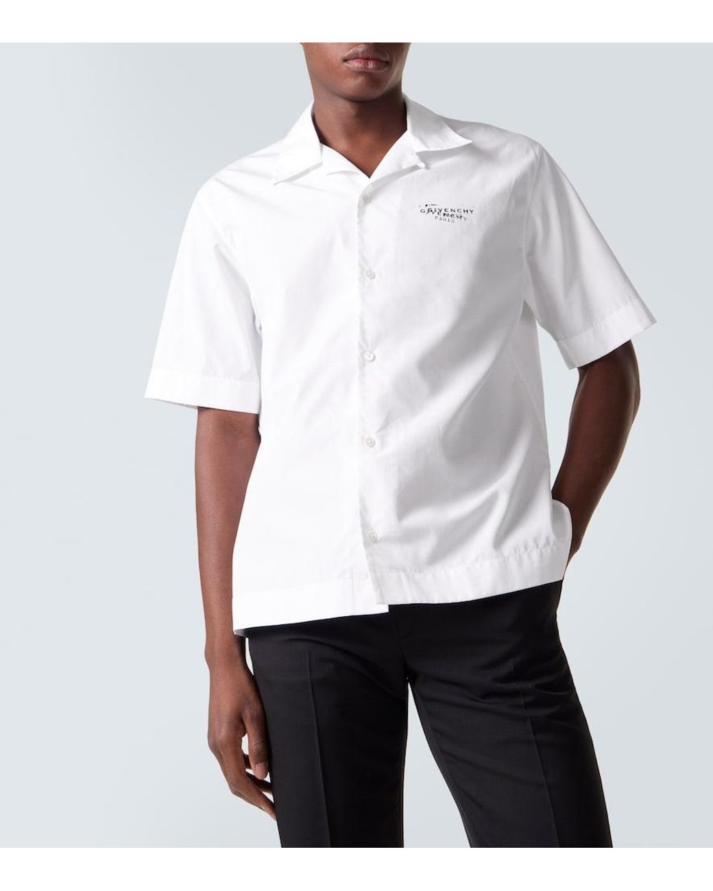 Givenchy White Logo Cotton Poplin Bowling Shirt for men