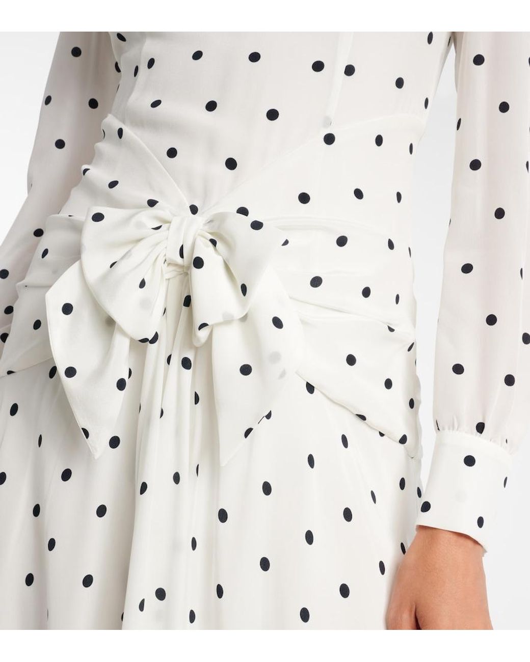Alessandra Rich White Polka-Dot Silk Midi Dress