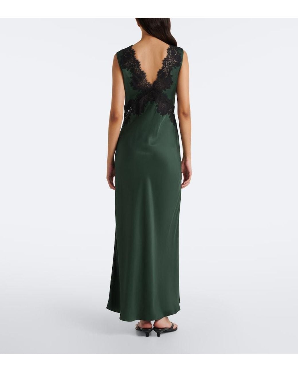 Rixo Green Lysandra Lace-Trimmed Satin Midi Dress