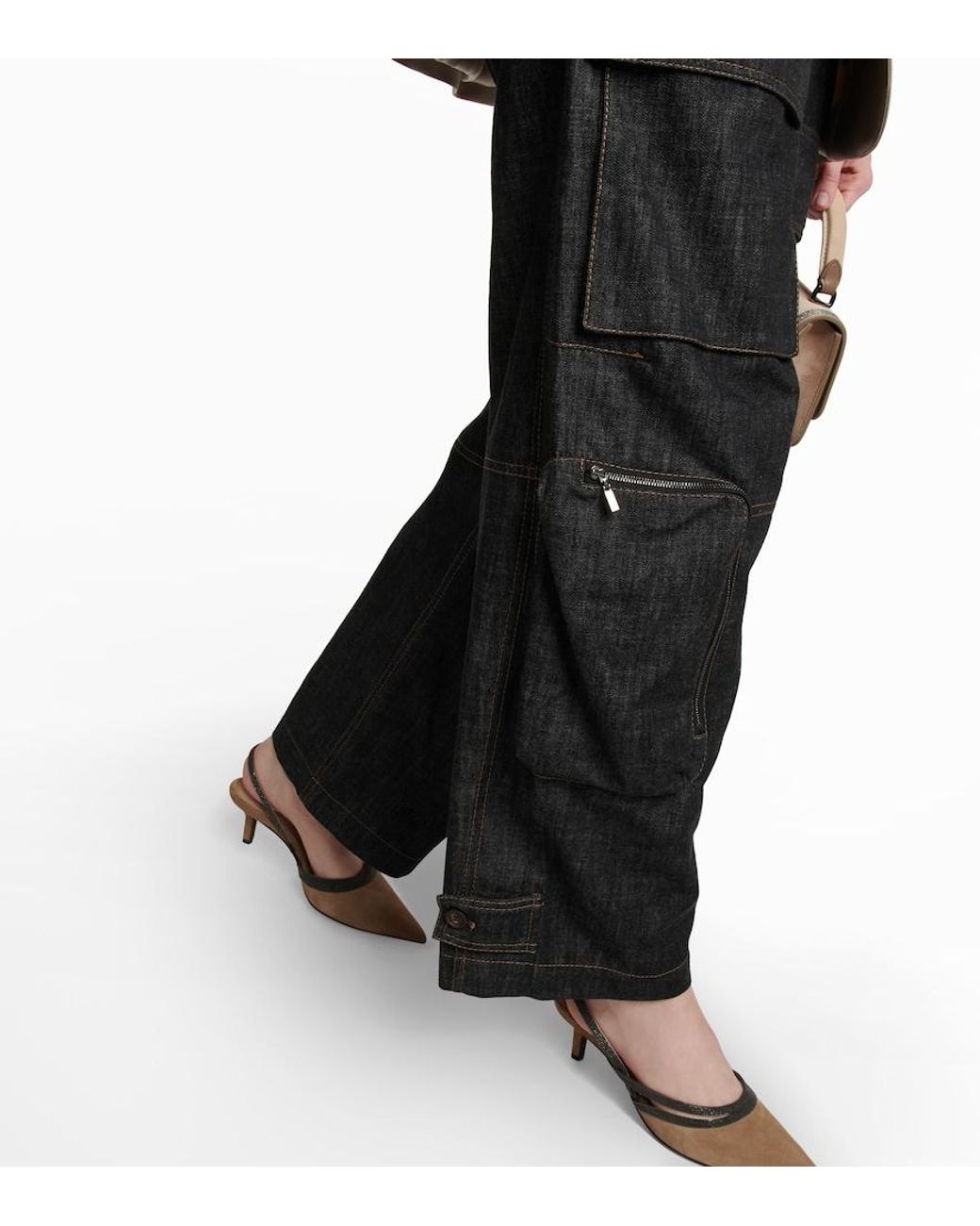 Brunello Cucinelli Black High-Rise Denim Cargo Pants