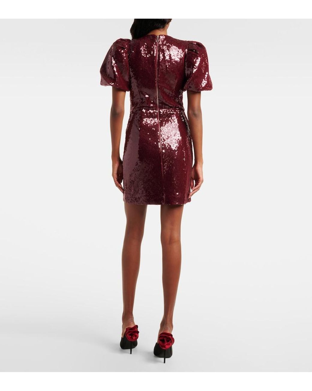 Rebecca Vallance Red Zelda Floral-Applique Sequined Minidress