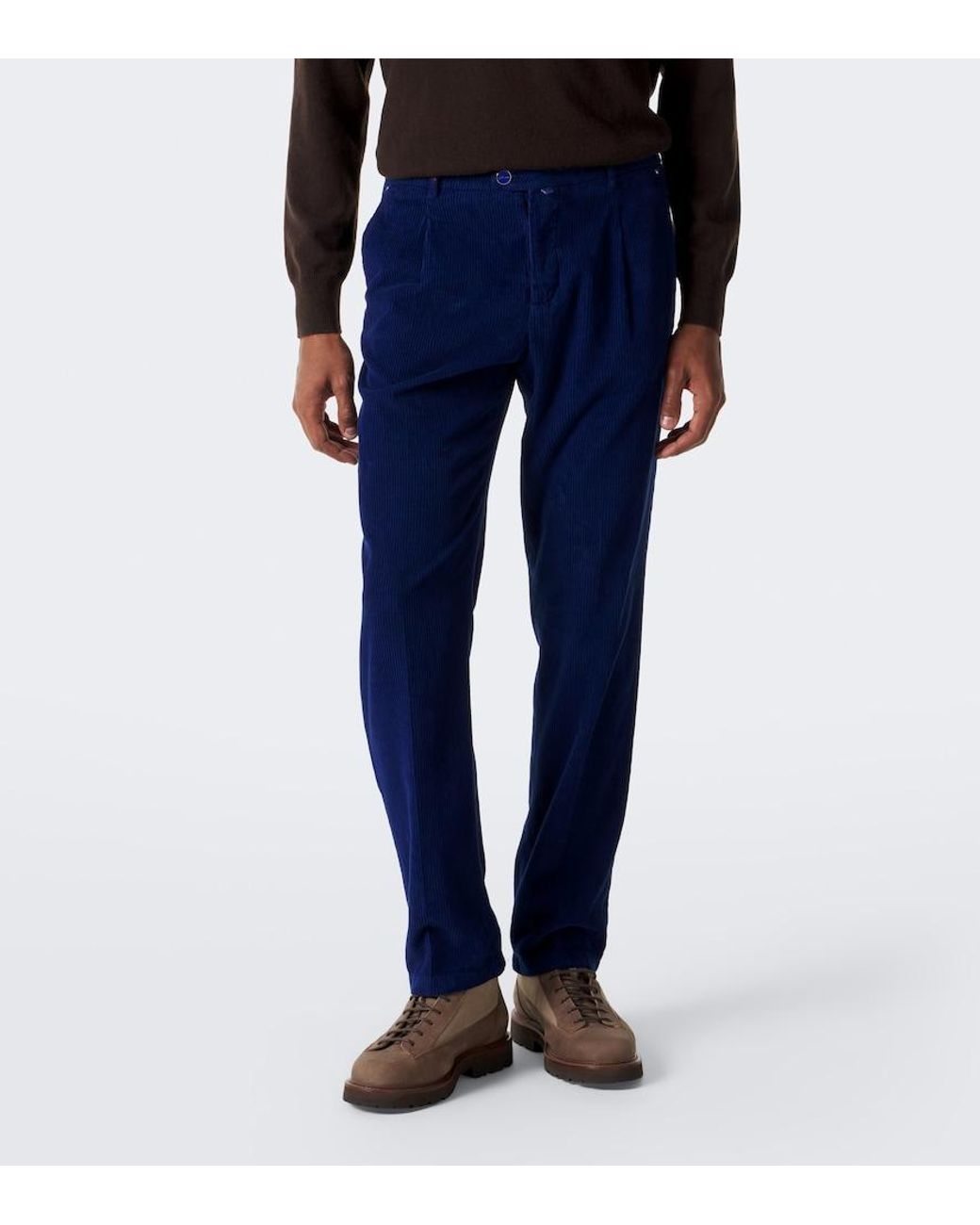 Kiton Blue Cotton Straight Pants for men