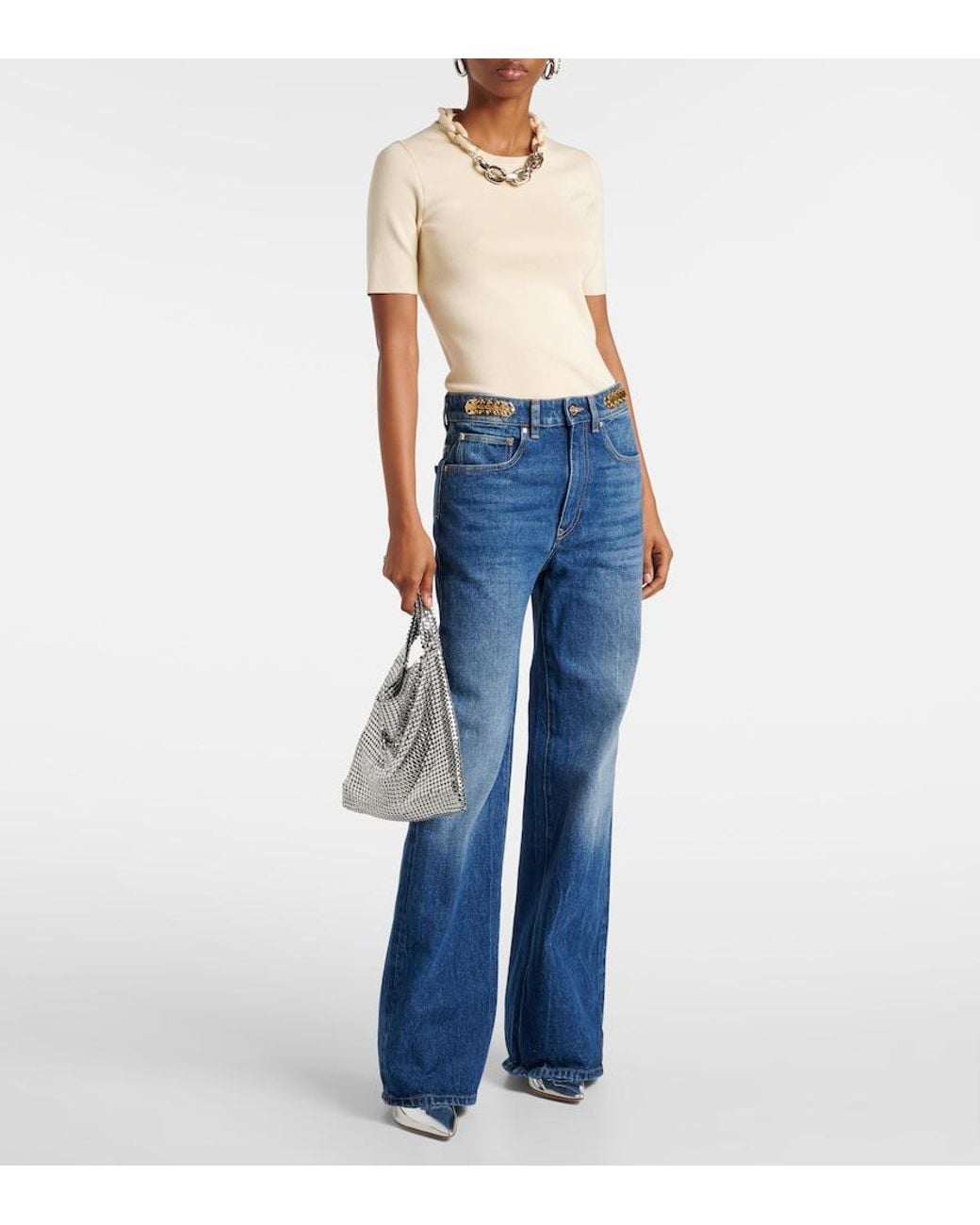 Rabanne Natural Verziertes Top Aus Einem Seidengemisch