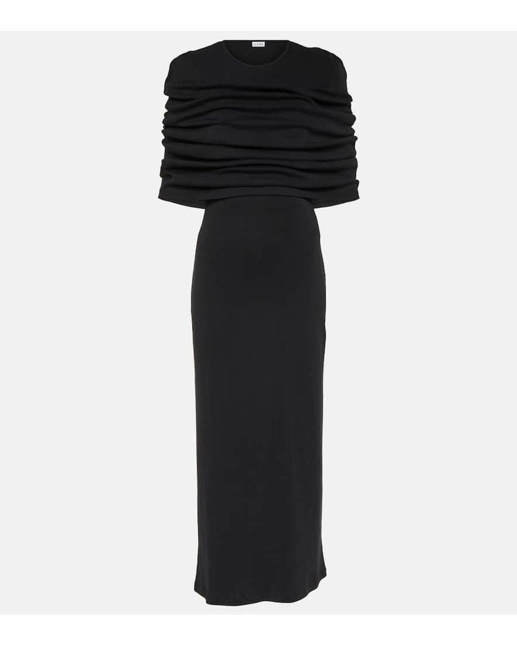 Loewe Cotton Ruched Cape Maxi Dress in Black Lyst