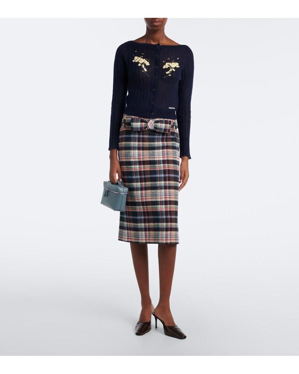 ShuShu/Tong Blue Embellished Wool And Mohair-Blend Cardigan