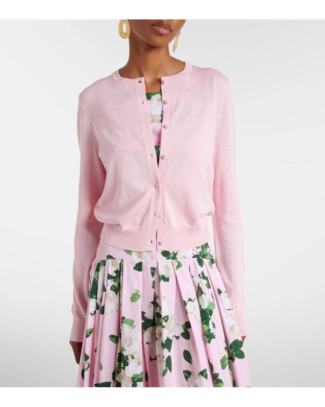 Carolina Herrera Pink Cropped Silk And Cotton Cardigan