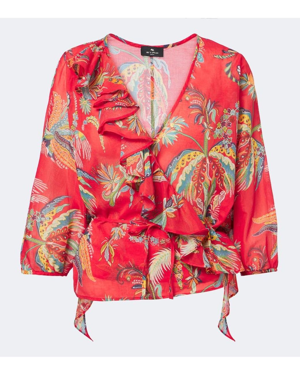 Etro Red Floral Cotton Wrap Top