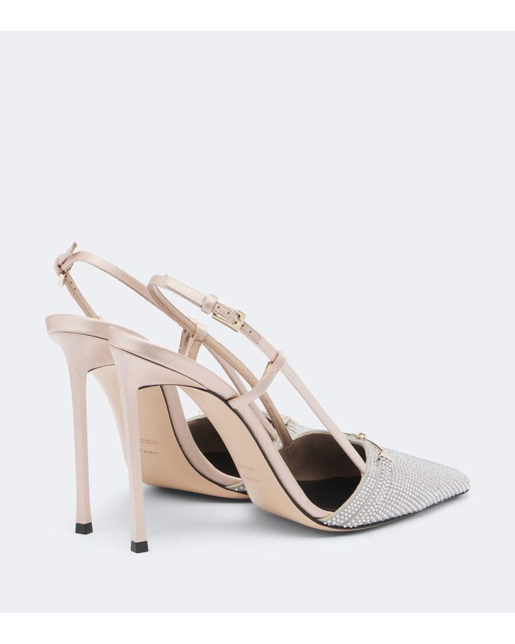 Tom Ford White Arc Embellished Satin Slingback Pumps
