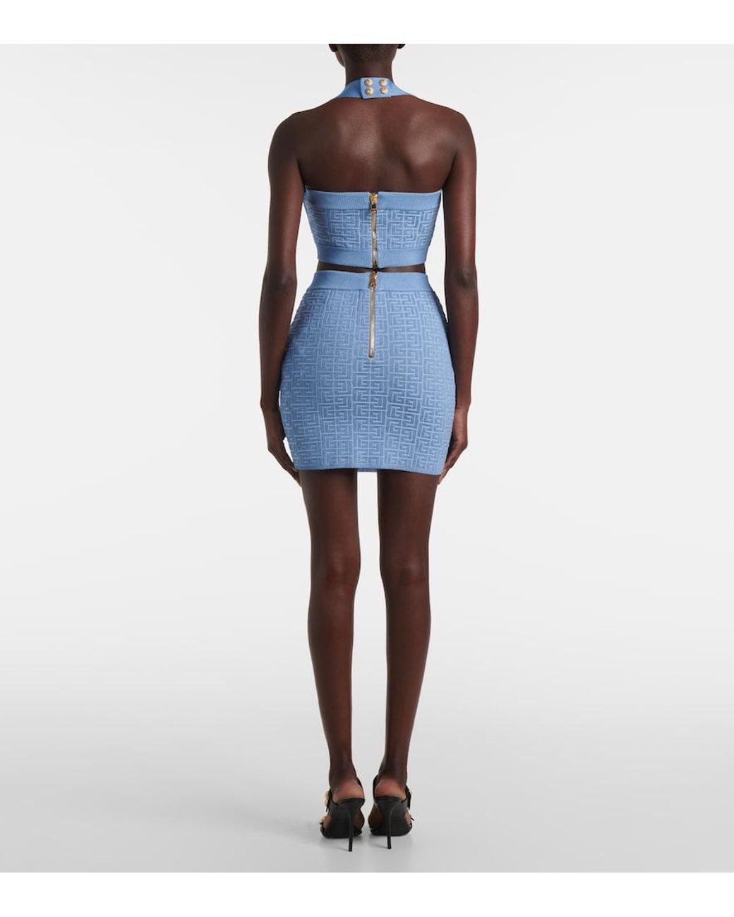 Balmain Blue Knit Short Skirt