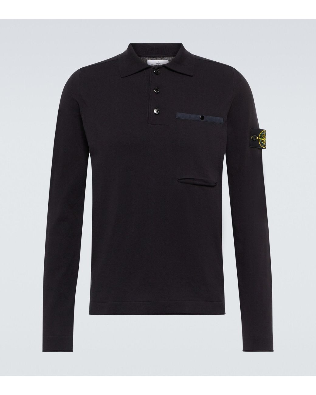 Stone Island Long-sleeved Cotton Polo Shirt in Navy Blue (Blue) for Men |  Lyst