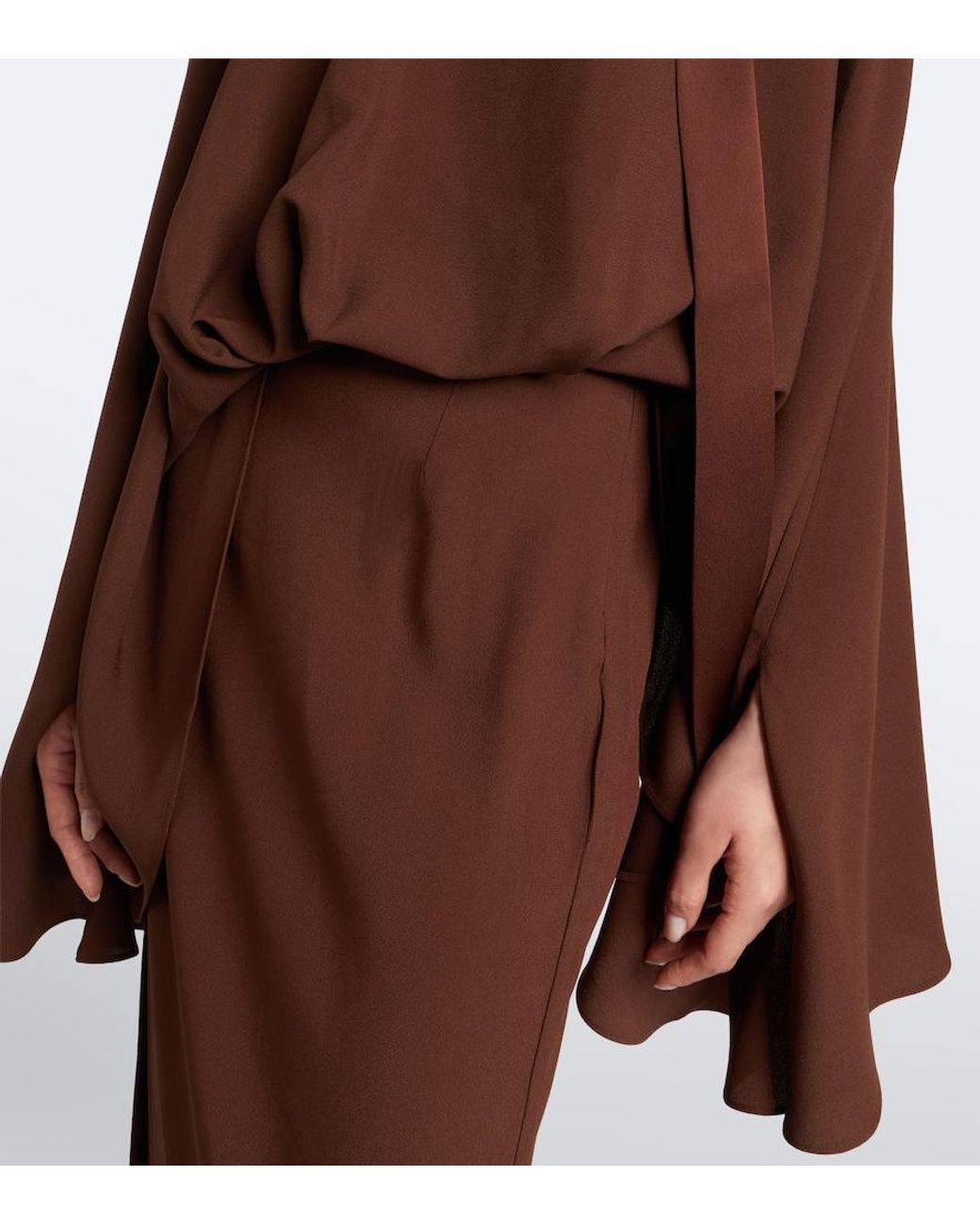 Taller Marmo Brown Brooks Scarf-Detail Caped Maxi Dress