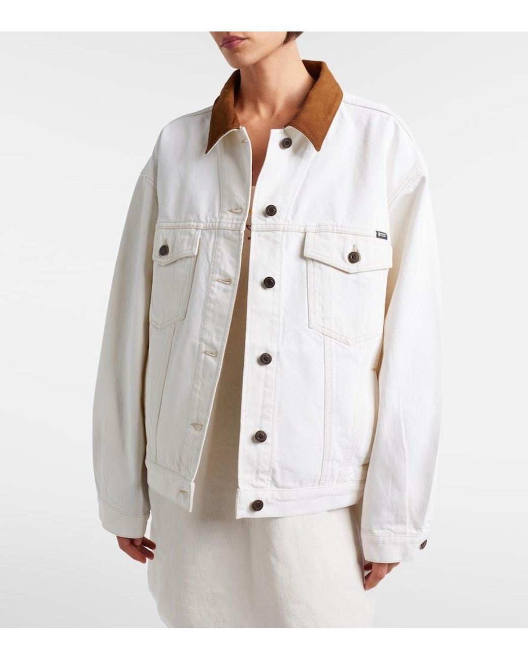 Prada White Suede-Trimmed Denim Jacket