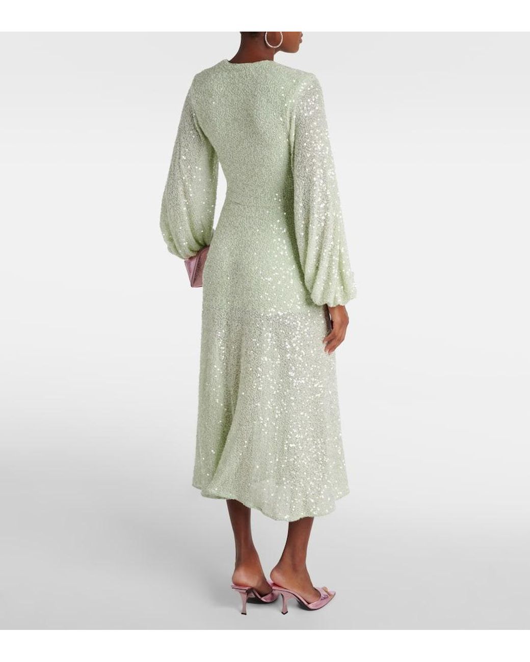 ROTATE BIRGER CHRISTENSEN Sequined Midi Dress in Green | Lyst