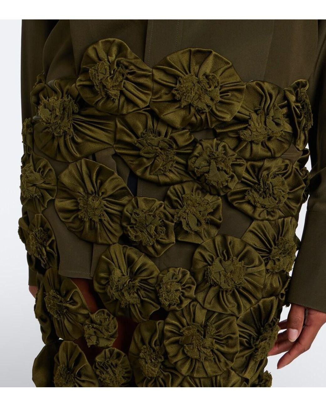 Victoria Beckham Green Floral-Applique Satin Midi Skirt