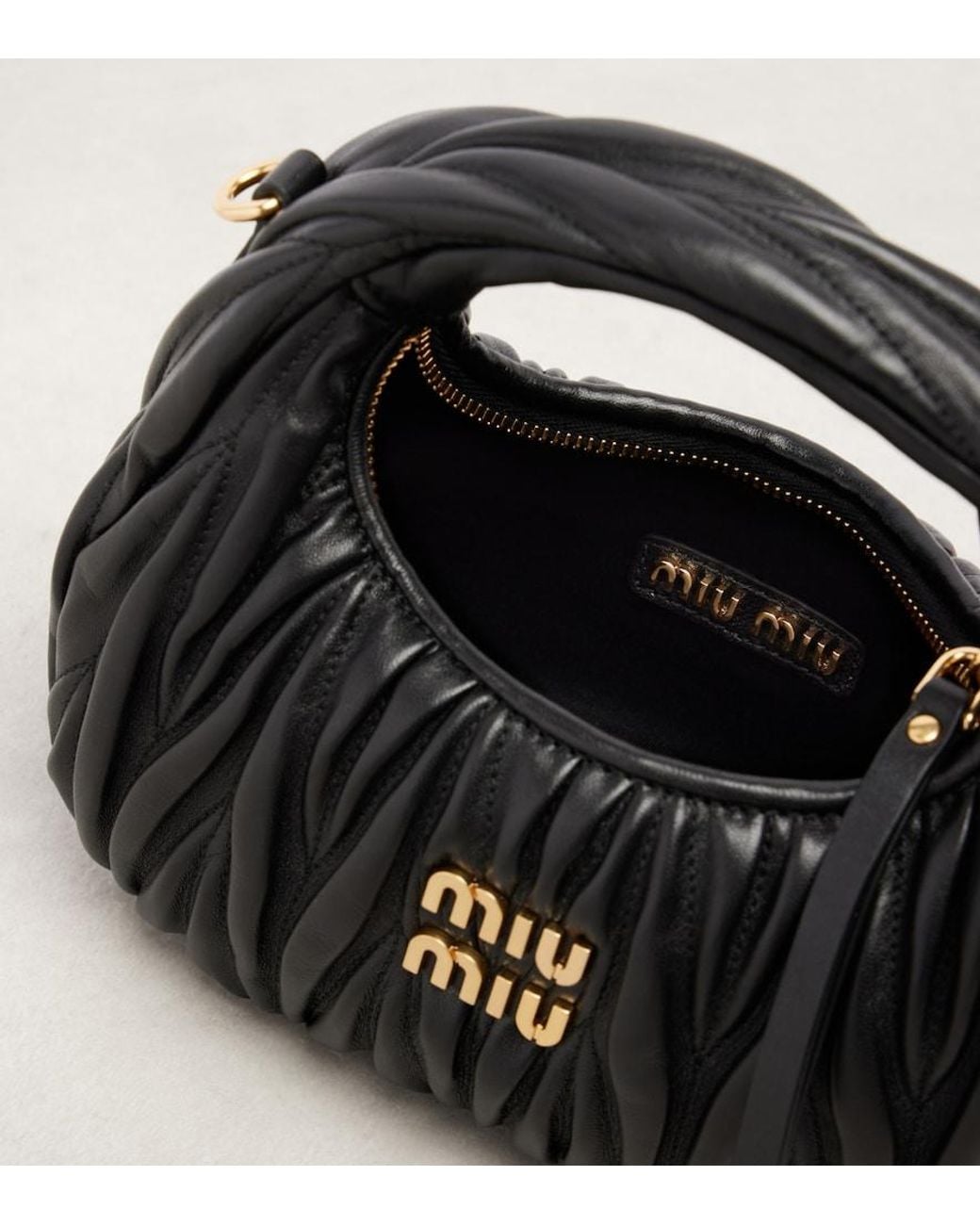 Miu Miu Black Wander Mini Matelasse Leather Tote Bag