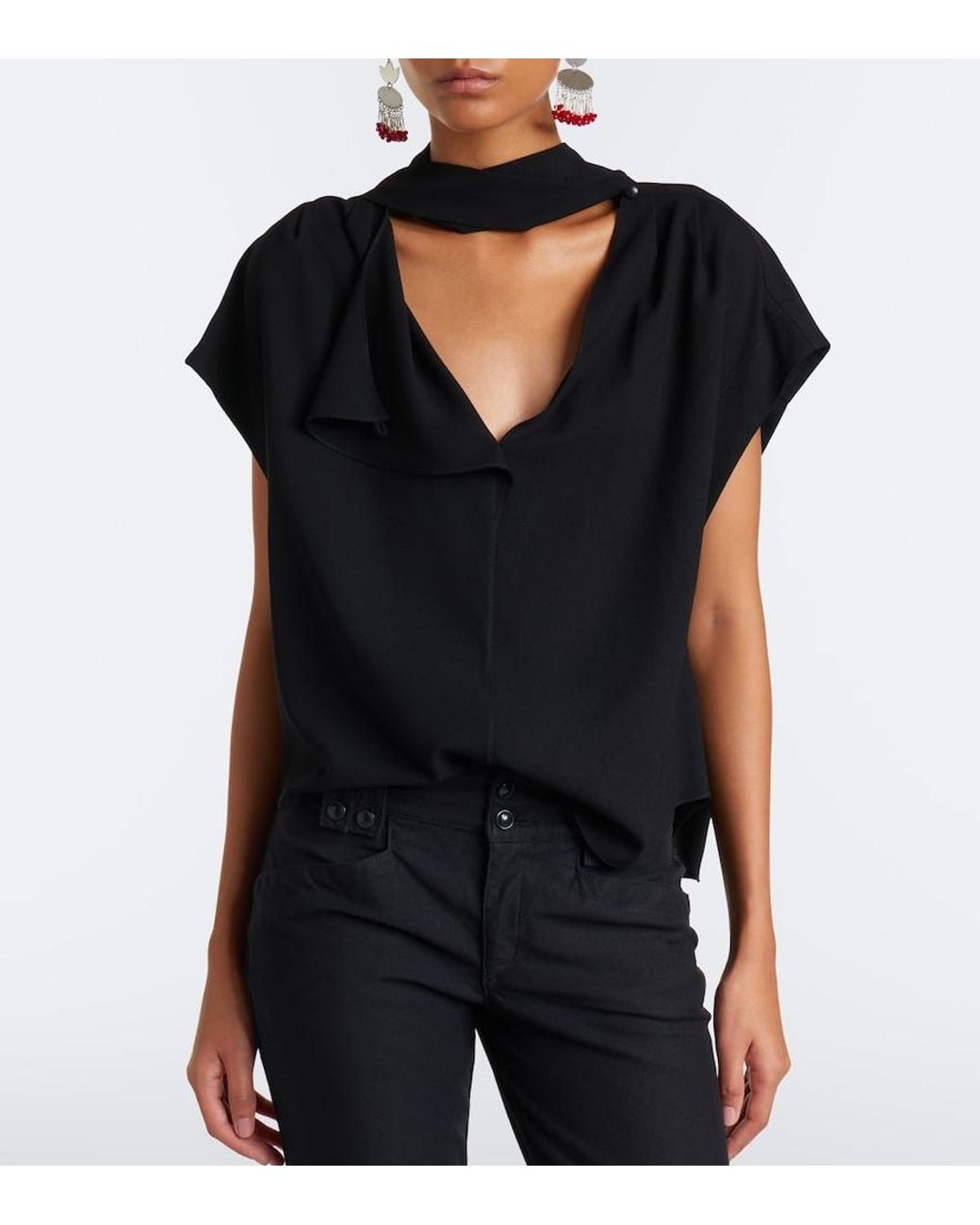Isabel Marant Black Selene Tie-Neck Crepe Blouse