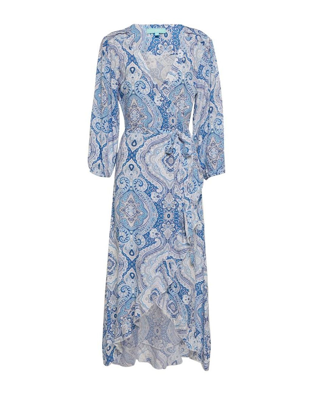 Melissa Odabash Blue Taylor Printed Wrap Midi Dress