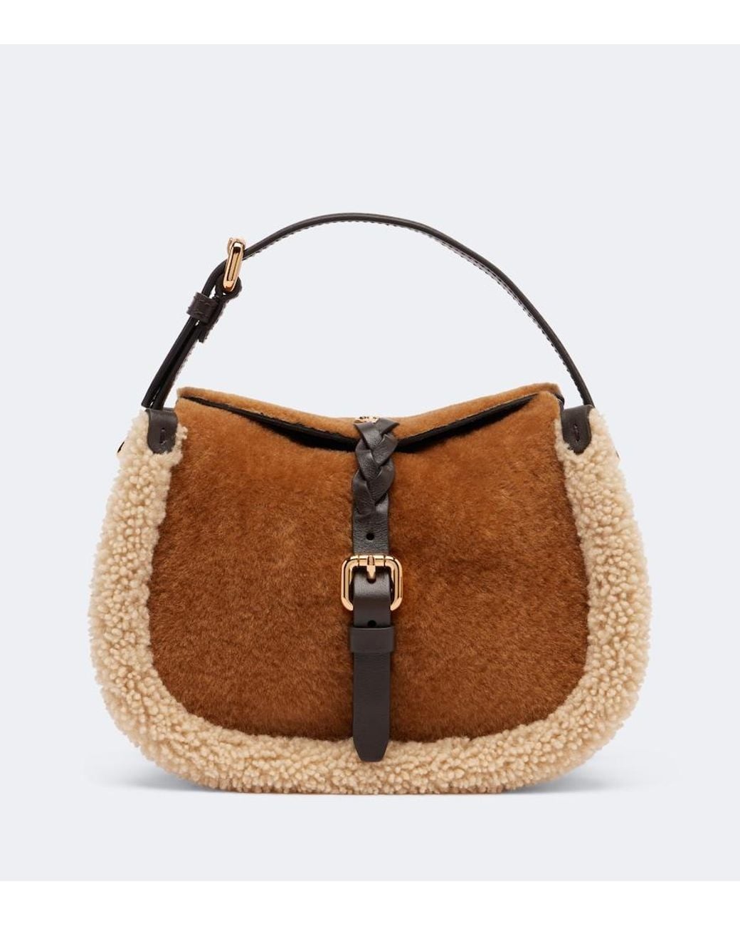 Etro Brown Pony Small Shearling Top-Handle Bag