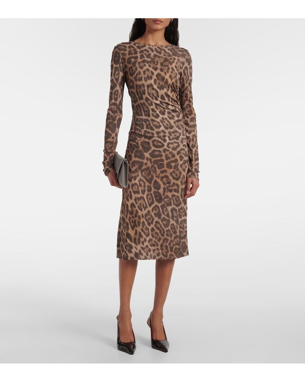 Stella McCartney Natural Leopard-Print Midi Dress