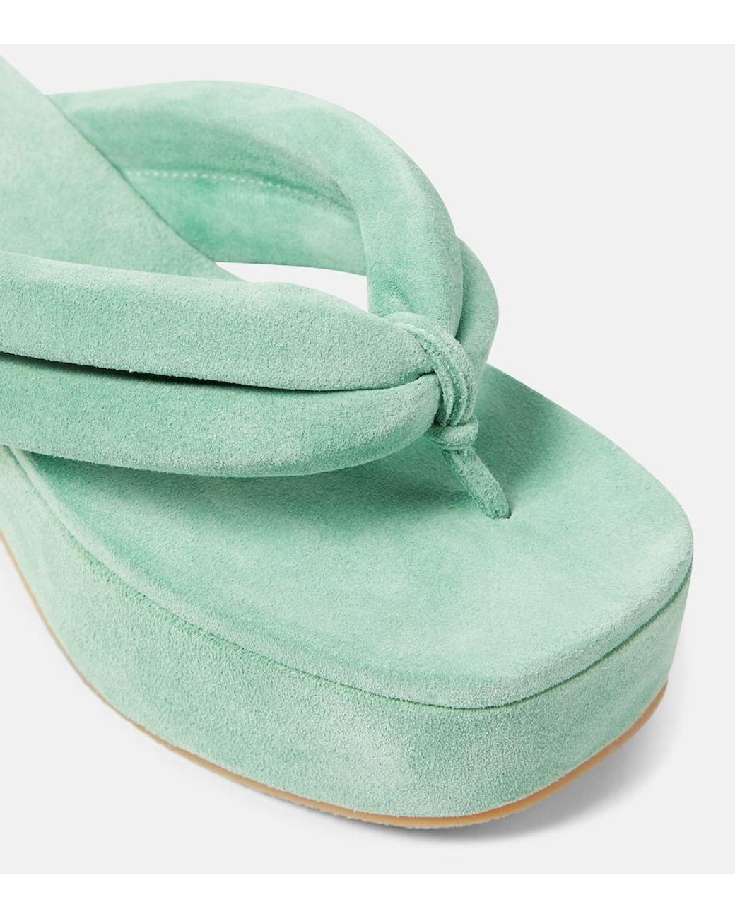 Dries Van Noten Green Suede Platform Thong Sandals
