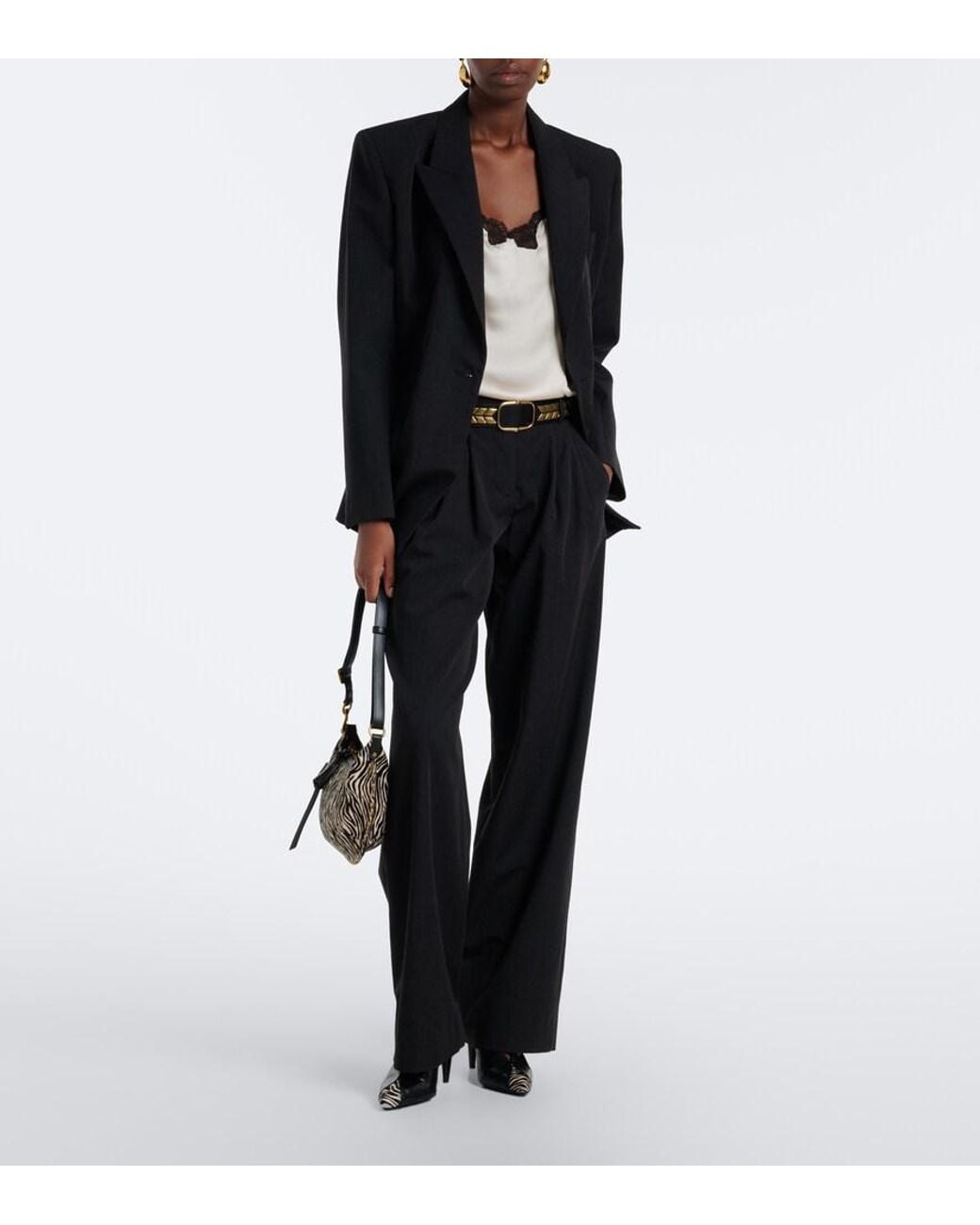 Isabel Marant Black Lyda Pleated Virgin Wool Wide-Leg Pants