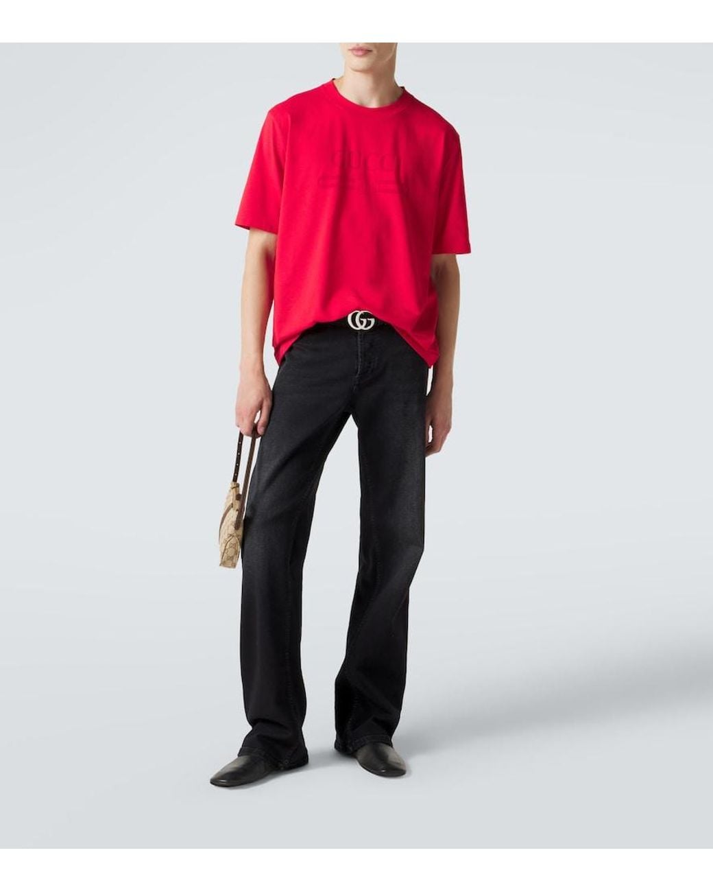 Gucci Pink Logo Cotton-Blend Jersey T-Shirt for men