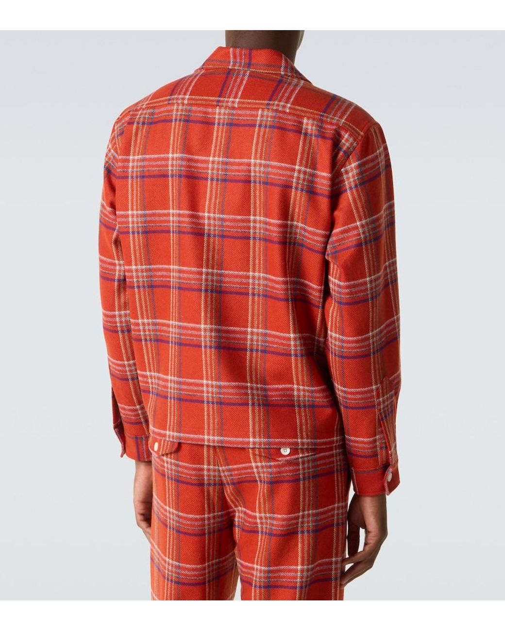Bode Red Gable Plaid Wool Flannel Overshirt for men