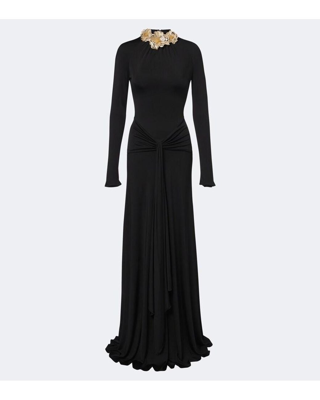 David Koma Black Draped Floral-Applique Gown