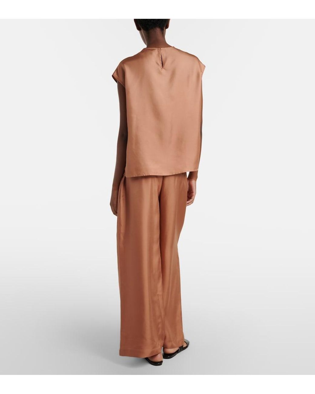 Asceno Brown Isola Pleated Silk Twill Wide-Leg Pants