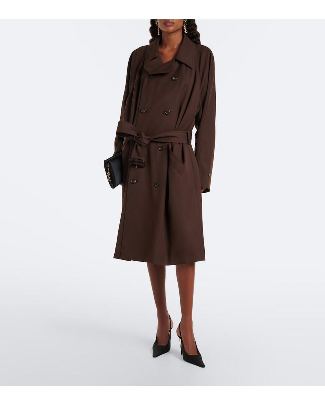 Saint Laurent Brown Double-Breasted Wool Trench Coat