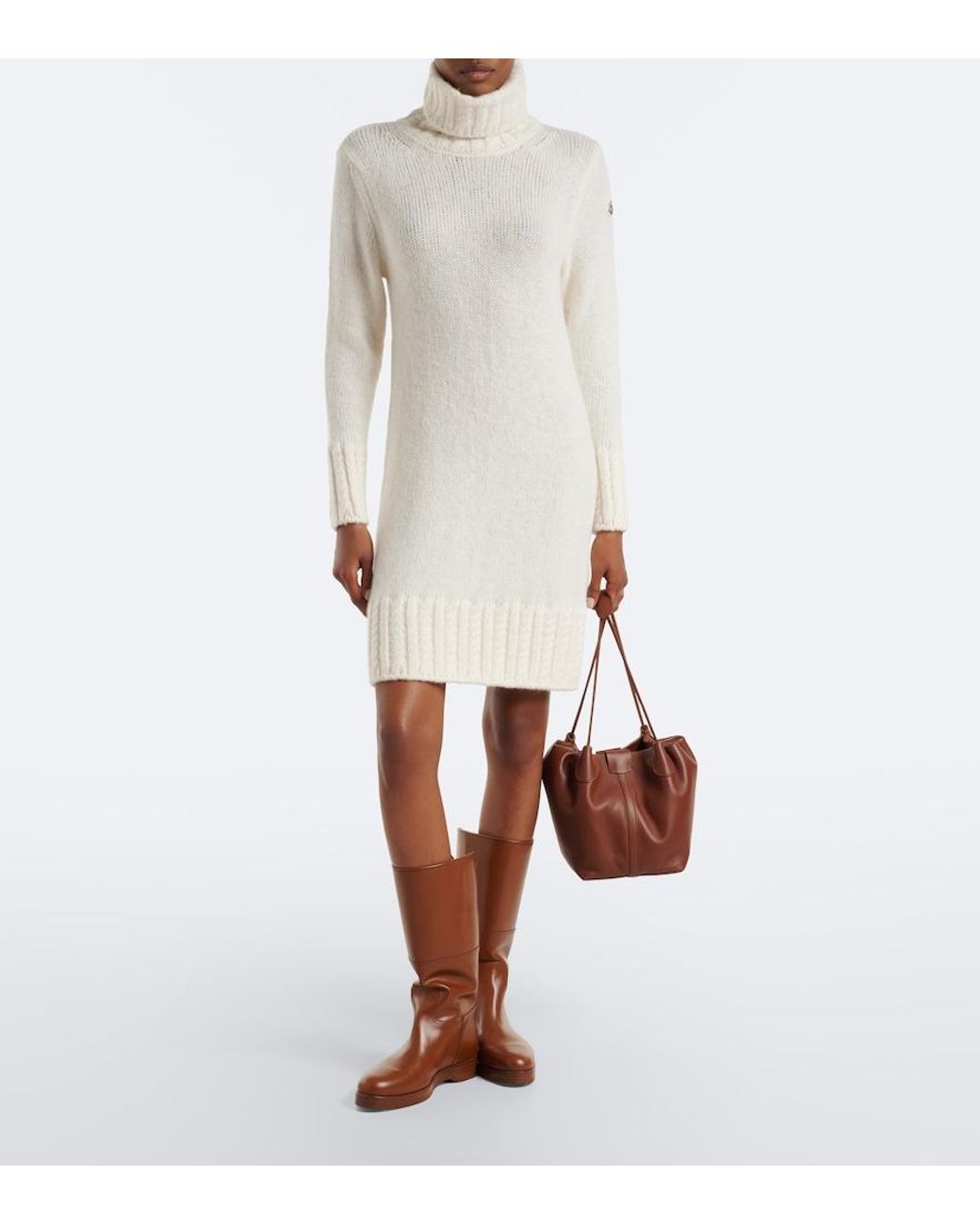 Moncler White Turtleneck Alpaca And Wool-Blend Minidress