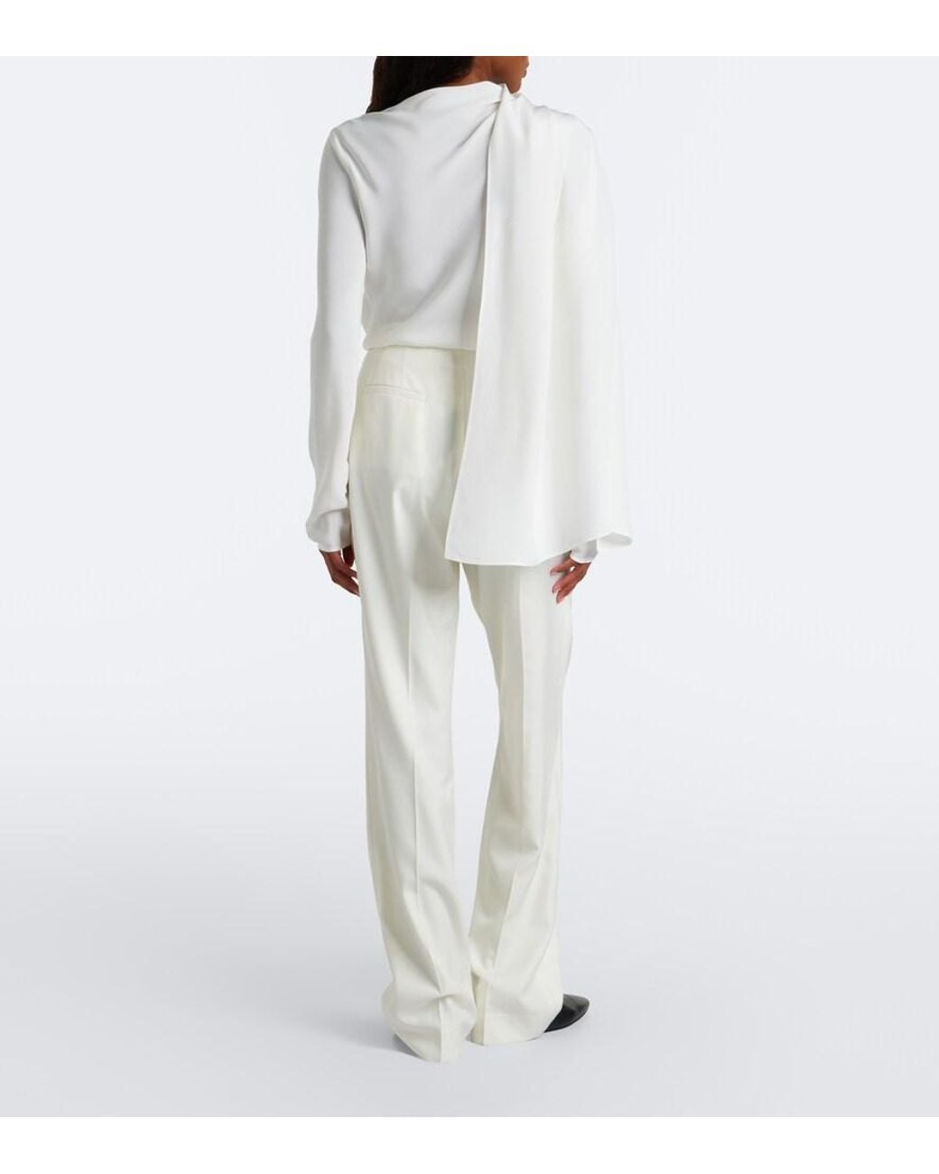 TOVE White Albertine Ruched Virgin Wool Wide-Leg Pants