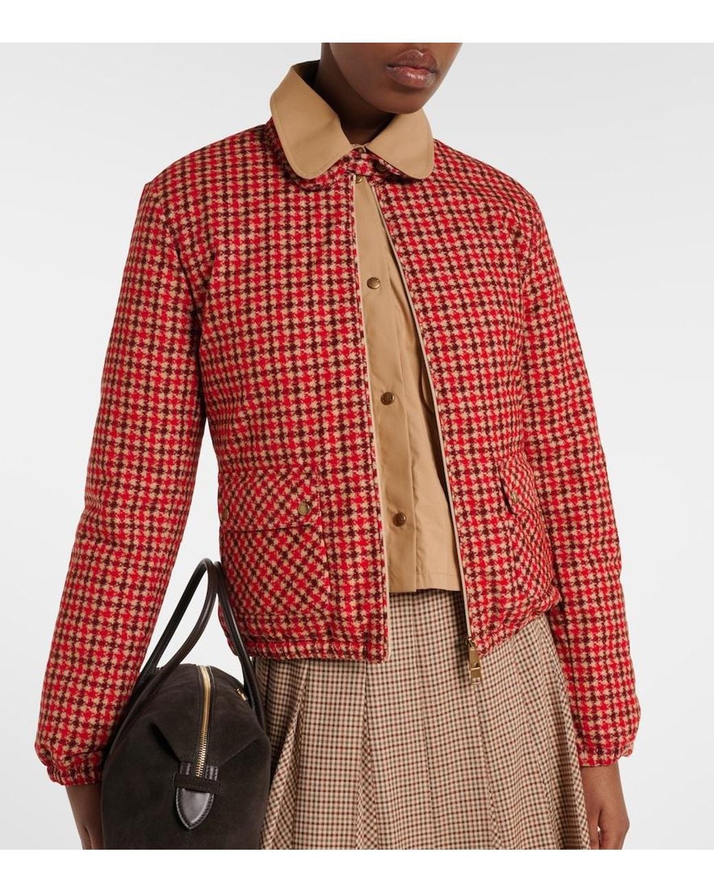 Moncler Red Lanset Houndstooth Cotton Down Jacket