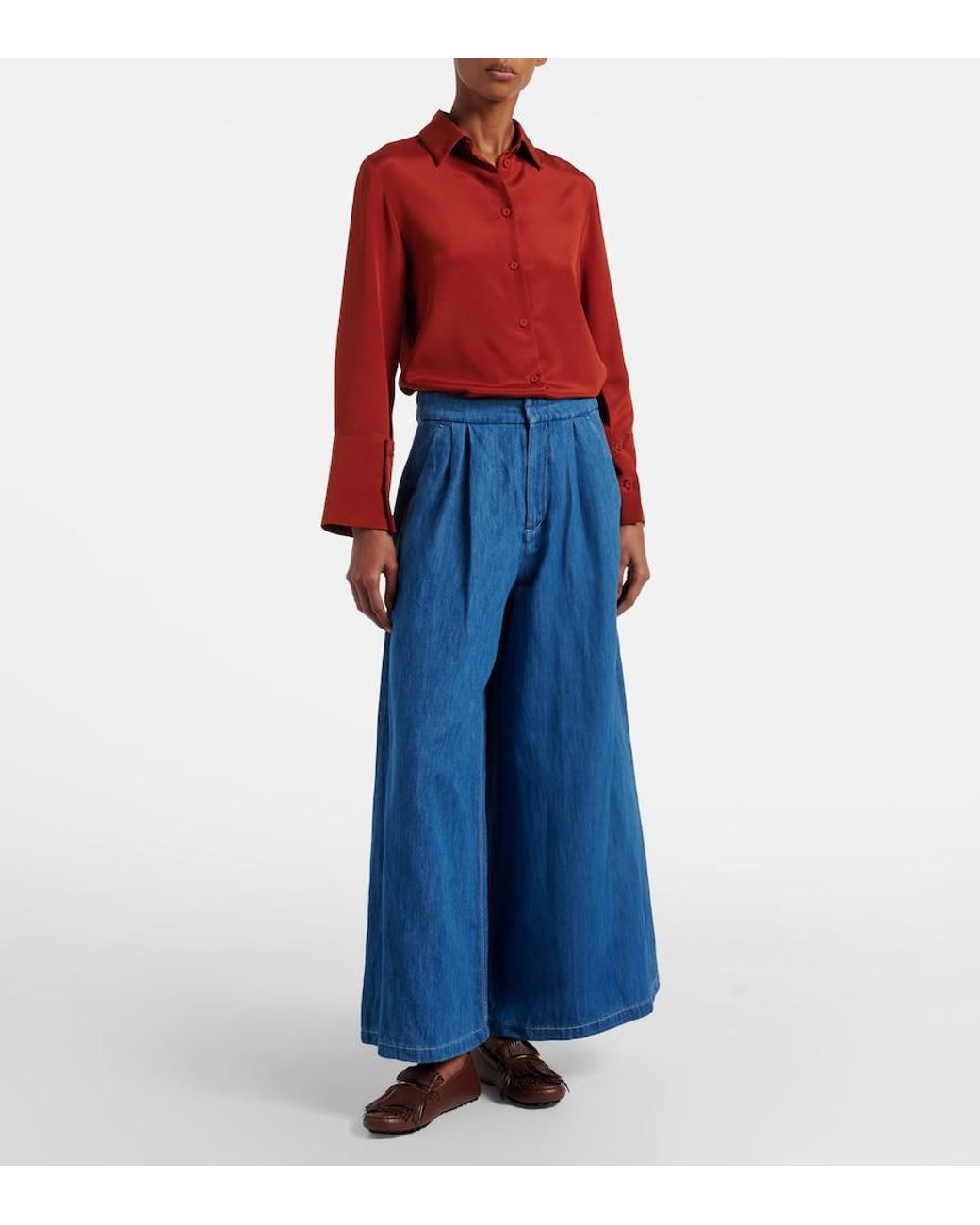 Max Mara Blue Nastro Cropped Wide-Leg Jeans
