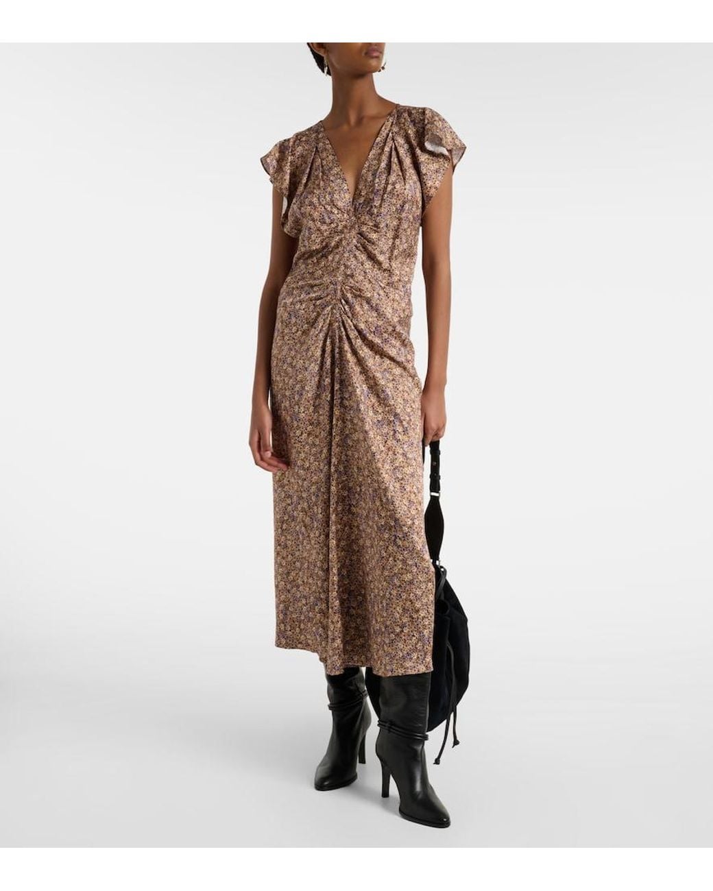 Isabel Marant Brown Lyndsay Floral Gathered Midi Dress