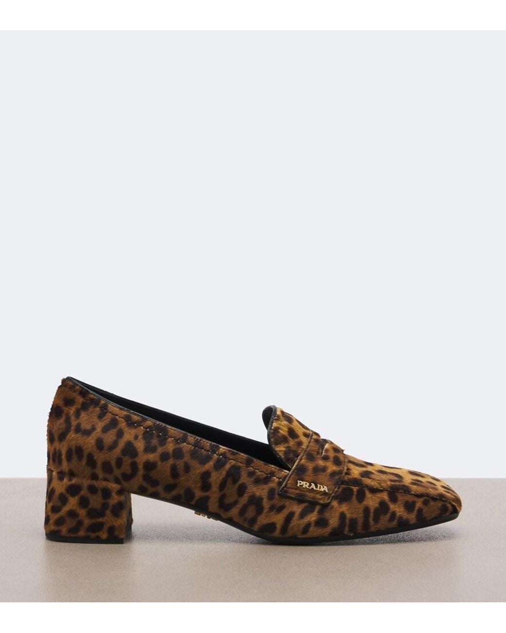Prada Brown Leopard-Print Calf Hair Loafer Pumps