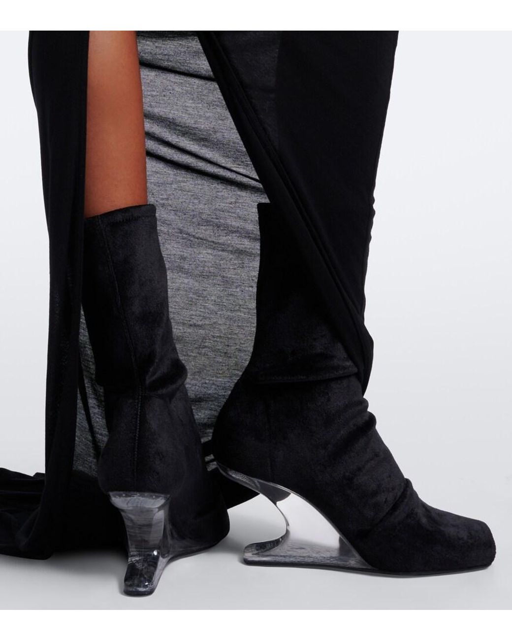Rick Owens Black Cantilever Velvet Jersey Ankle Boots
