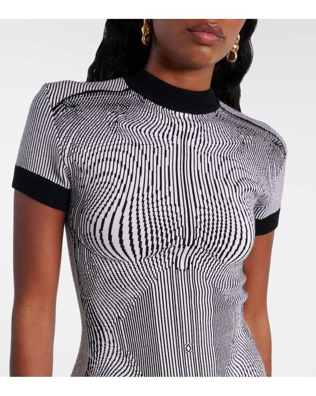 Jean Paul Gaultier Gray Morphing Pinstripes Jacquard Dress