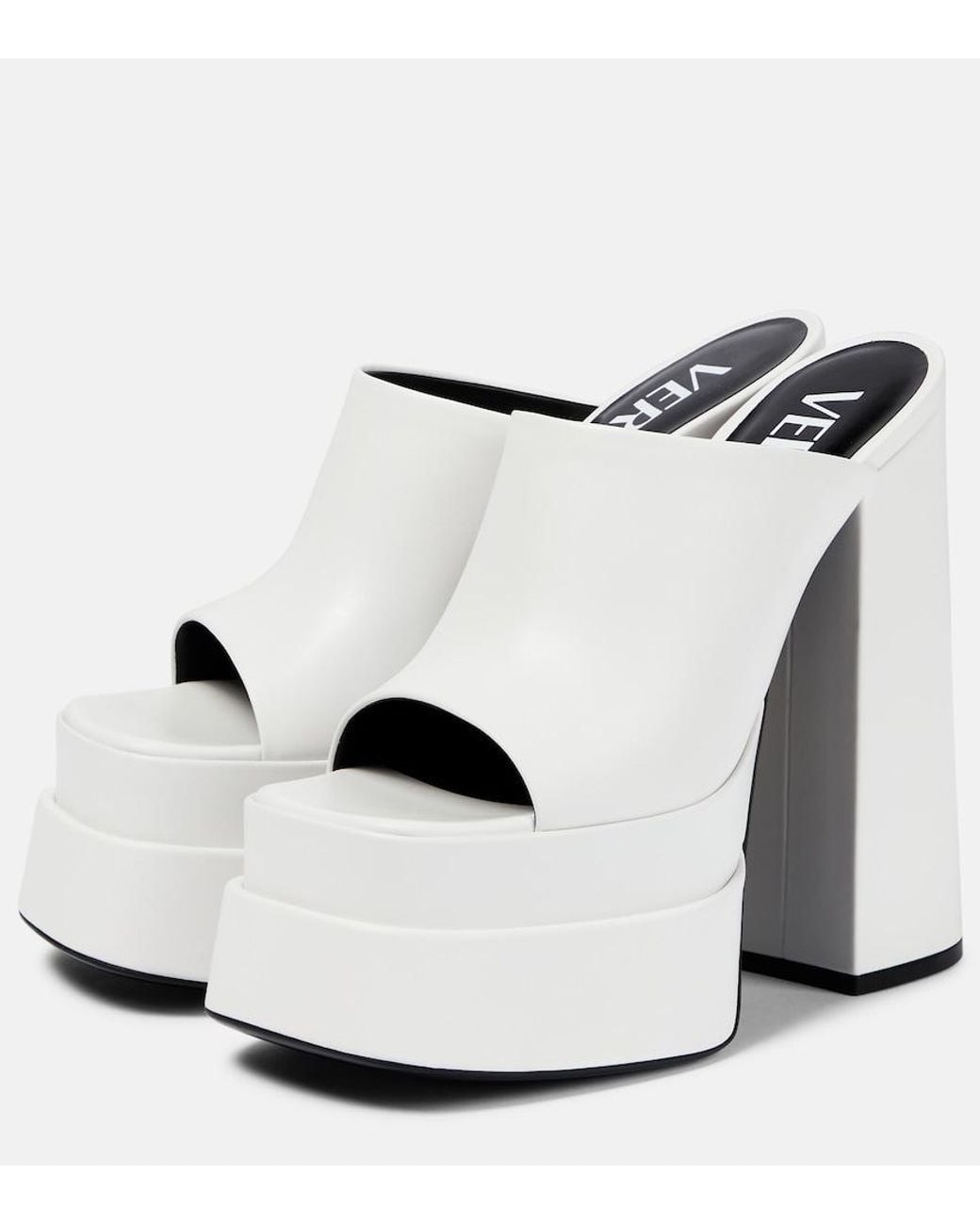 Versace White Leather Platform Mules