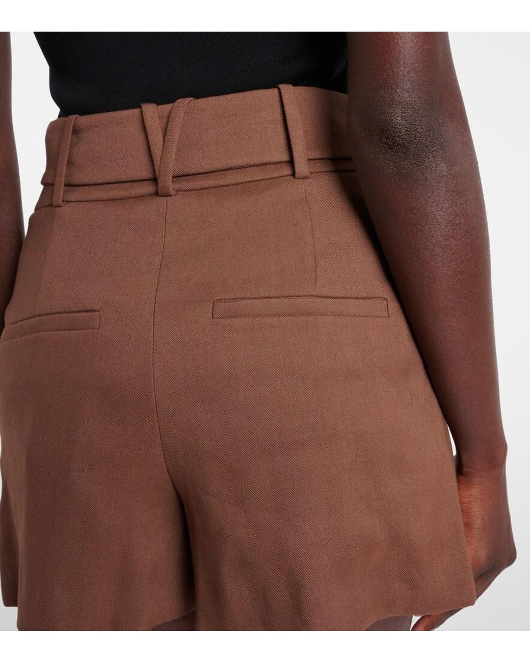 Veronica Beard Brown Piper Belted Linen-Blend Shorts